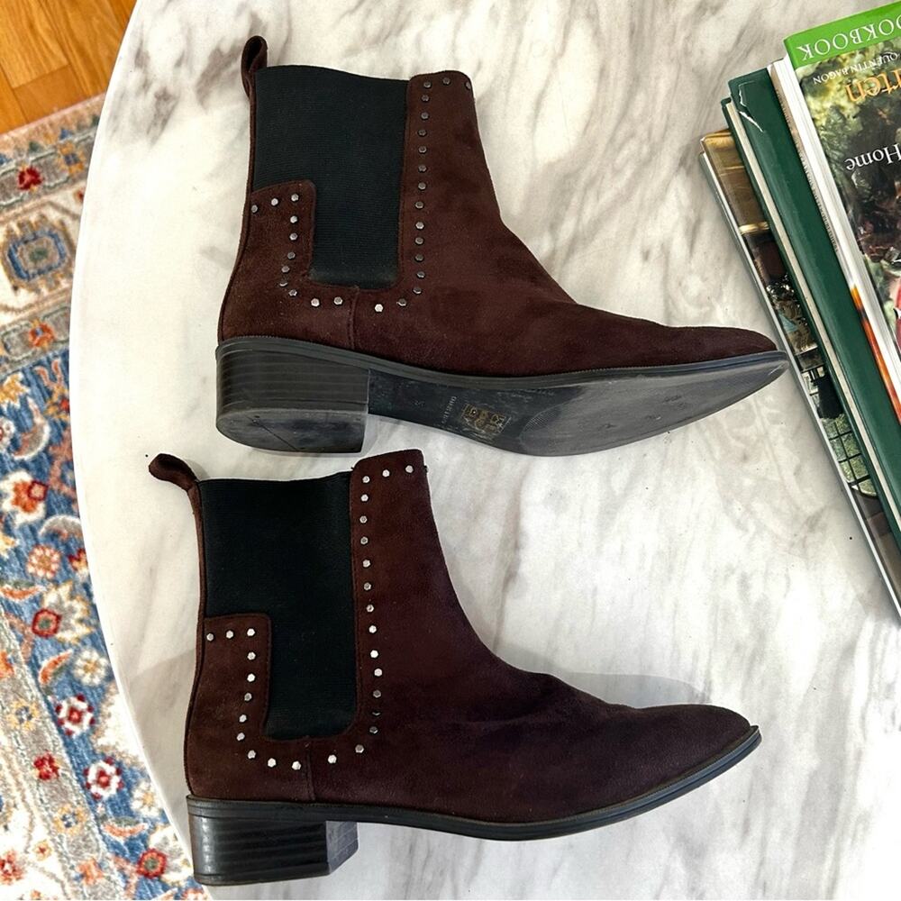 Charles & Keith Chocolate Brown Almond Toe Studded Chelsea Boots